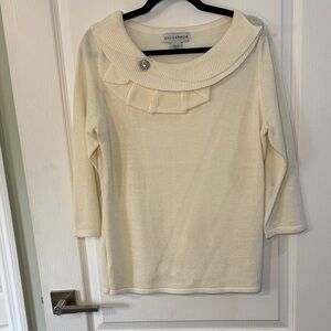 Sag Harbor Cream Knit Top with Embellished Collar